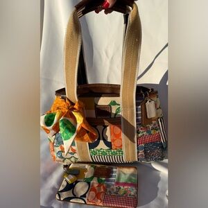 Coach Hampton Patchwork Tote Bag With Wristlet & NWT Scarf 2005 5688